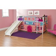 Girls' Princess Castle Twin Loft Bed with Slide, White