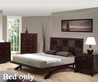 Queen Size Bed with Checker Design Espresso Finish