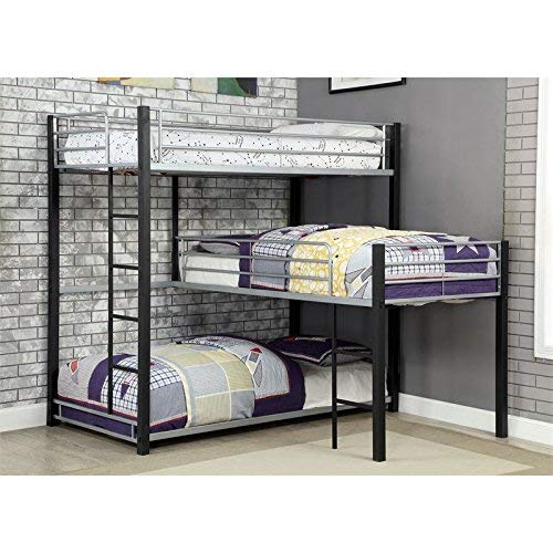 Furniture of America Turner Modern Triple Twin Bunk Bed in Sand Black