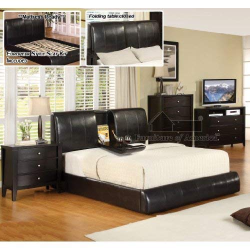 New Espresso Queen Size Platform Bed with Fold Down Tray