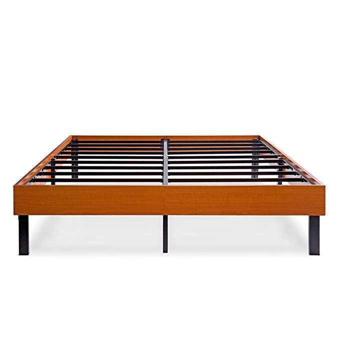 Ecos Living 14 Inch wood platform Bed/Steel Slat Non-slip support/Orange (Queen)