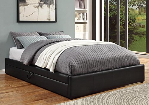 iDealBed Geneva Upholstered Storage Platform Bed, Faux Leather, Black, Queen