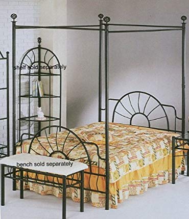 Queen Size Black Metal Canopy Headboard Footboard