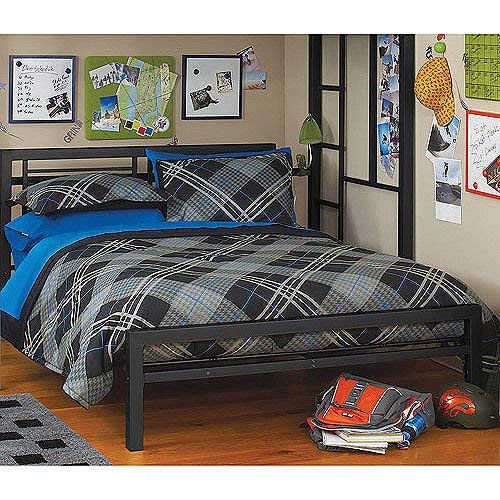 Black Metal Full Size Platform Bed Black Furniture Headboard Footboard and Rails Frame Industrial New