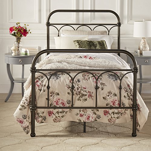 Vintage Metal Bed Frame Antique Rustic Dark Bronze Cast Knot Headboard Footboard Retro Country Bedroom Furniture (Twin)