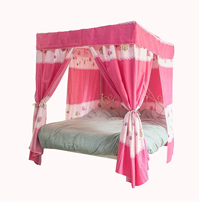 Mengersi Princess 4 Corners Post Bed Curtain Canopy Mosquito Net Canopies for Girls Kids (Twin, Pink)