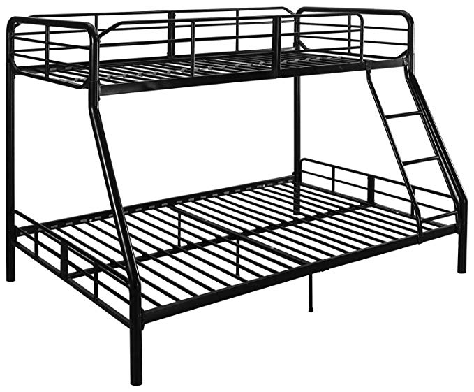 Twin Over Full Bunk Bed Kids Teens Bedroom Dorm Furniture Metal Beds Bunkbeds with Ladder Black by Mainstays