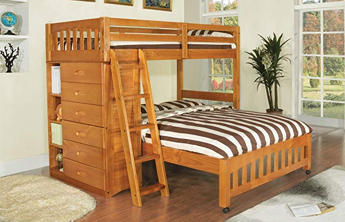 Discovery World Furniture Twin Over Full Loft Bed in Honey Finish