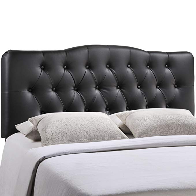 Modern Contemporary Full Size Vinyl Headboard, Black Faux Leather