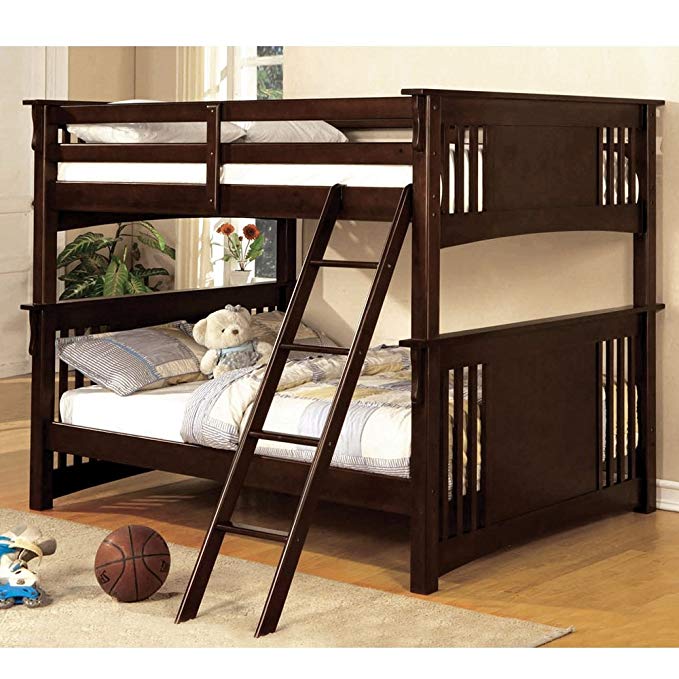 New Mission Dark Walnut Finish Wood Full Over Full Bunk Bed