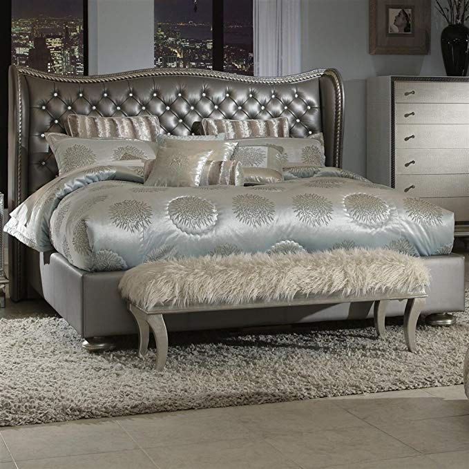 Hollywood Swank Eastern King Graphite Leather Bed By Aico Amini