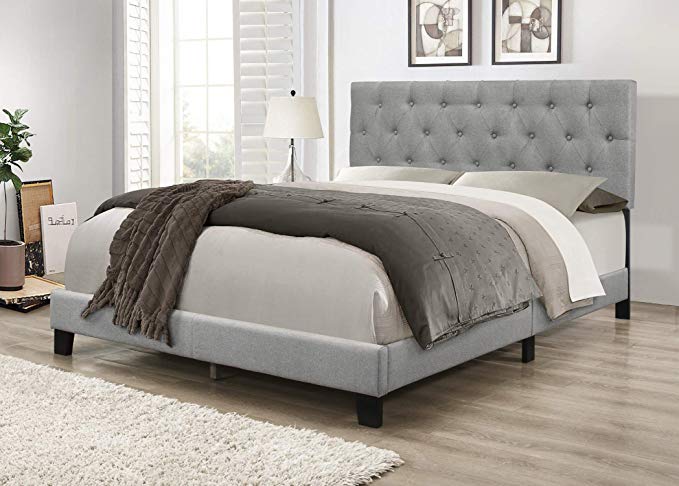 Home Design UMI UPHOLSTERED Panel Bed (Queen, Light Grey)