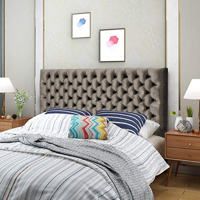 Great Deal Furniture Hunter Grey Velvet Queen/Full Headboard