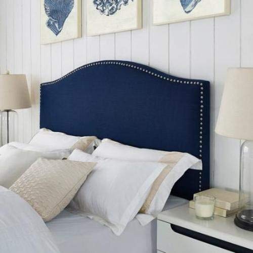 ModHaus Modern Arch Upholstered Padded Navy Blue Linen Fabric Queen Headboard with Metal Nailheads Includes ModHaus Living (TM) Pen