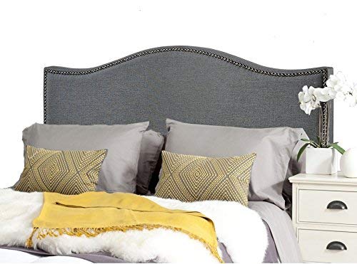 ModHaus Modern Arch Gray Upholstered Padded Queen Headboard with Pewter Metal Nailheads Includes Living (TM) Pen