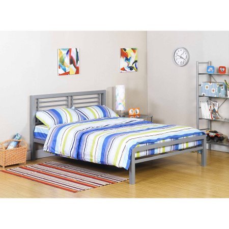 Silver Metal Full Size Platform Bed Silver Furniture Headboard Footboard Frame