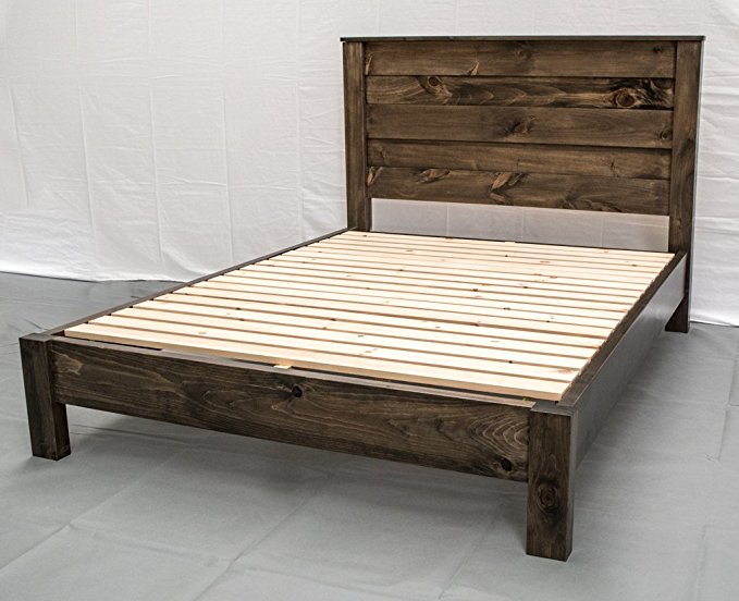 Rustic Farmhouse Platform Bed w Headboard - Queen / Traditional Platform Frame / Wood Platform Reclaimed Bed / Modern / Urban / Cottage Platform Bed