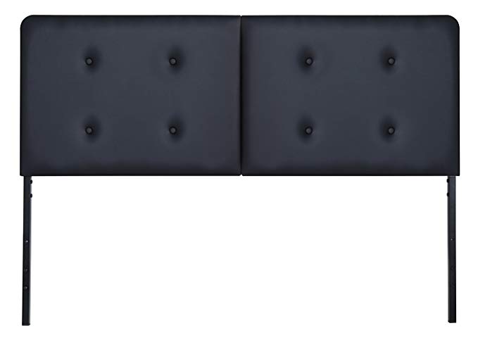 SLEEPLACE Deluxe Upholstered Faux Leather Steel with Button Black Headboard HB-2000 (QUEEN)