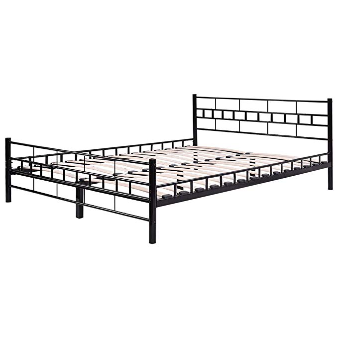 Giantex Wood Slats Bed Frame Platform Headboard Footboard Furniture (Queen, Black)