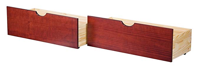 100% Solid Wood Set of 2 Drawers by Palace Imports, Mahogany Color, 37”W x 13”H x 16.5”D. Standalone On Wheels. Compatible With All Beds/Bunk Beds. Require Assembly