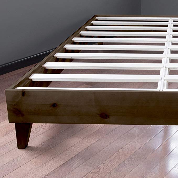 eLuxurySupply Wood Bed Frame - Made in The USA w/100% North American Pine - Solid Mattress Platform Foundation w/Pressed Pine Slats - Tool-Free Assembly - King