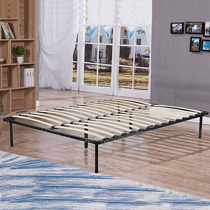 BestMassage Bed Frame Metal Platform Bed Frame Steel Wood Slat Bed Black Queen Size Mattress Foundation