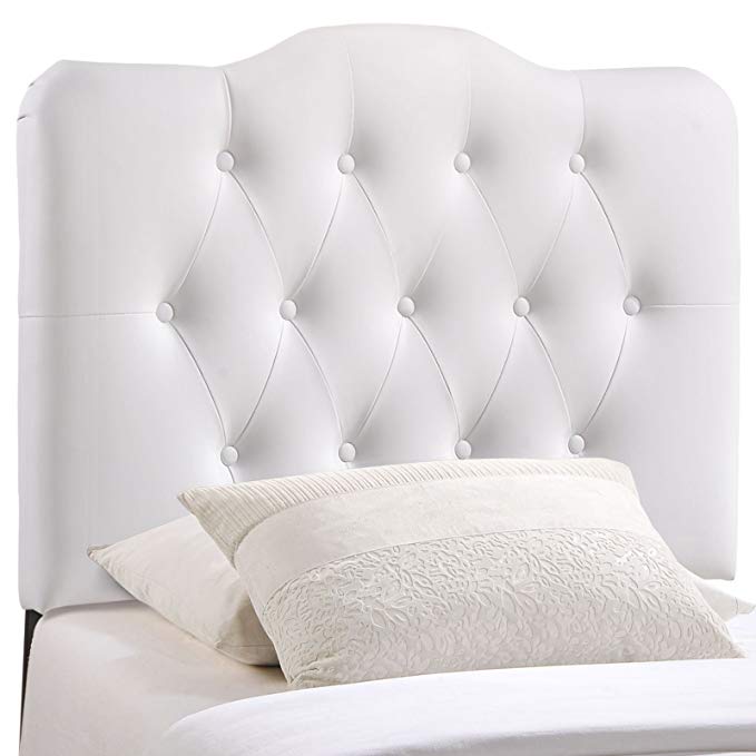 Modern Contemporary Twin Size Vinyl Headboard, White Faux Leather