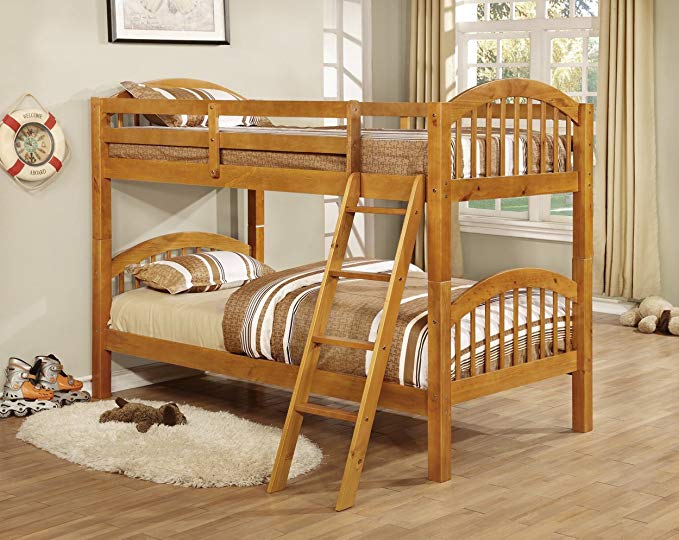 King's Brand Furniture B125H Wood Arched Design Convertible Bunk Bed, Twin, Honey Finish