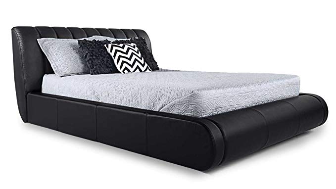 Zuri Furniture Dior Leather Contemporary Platform Cal King Bed- Black