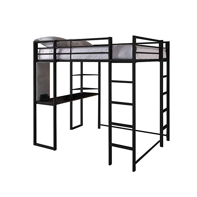 Abode Full Metal Loft Bed over Workstation Desk | Sturdy Metal Frame