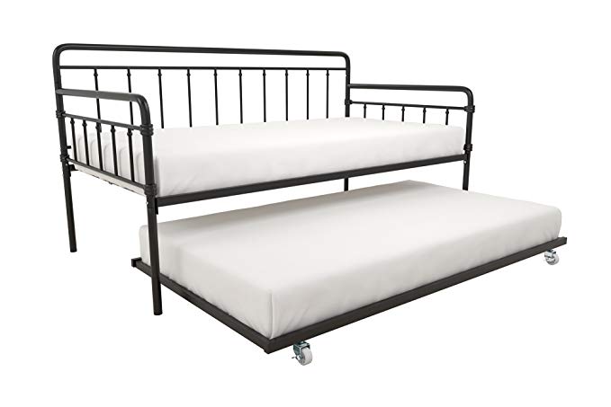 Modern Wallace Daybed with Trundle Bundle, Twin Metal Bed Frame, Slats Support Memory Foam and Coil Mattresses, No Foundation or Box Spring Needed, Mattresses not Included, Black