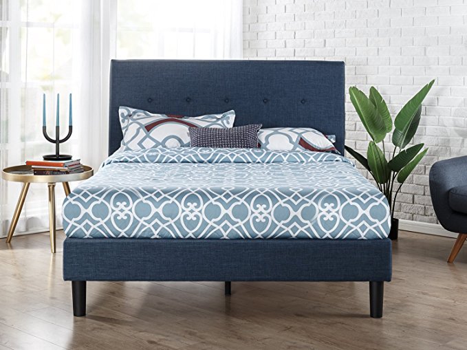 Zinus Upholstered Navy Button Detailed Platform Bed / Wood Slat Support, King