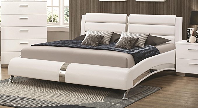 Coaster 300345Q Felicity Queen Bed Glossy White Finish Metallic Accent