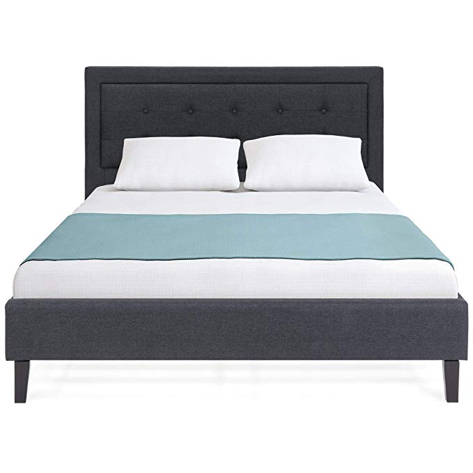 Best Choice Products Upholstered Queen Platform Bed w/Tufted Button Headboard, Steel Frame, Wood Support -Dark Gray