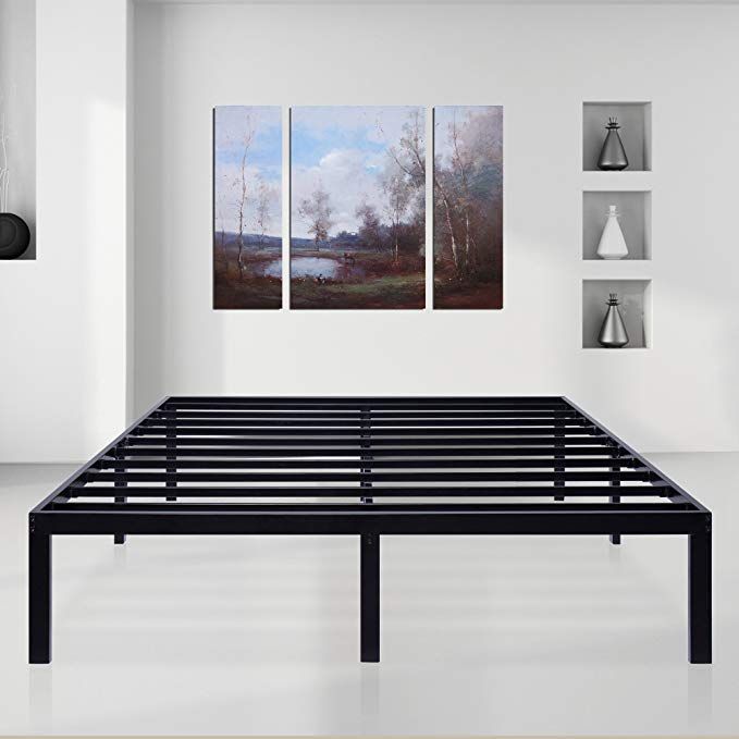 SLEEPLACE 14 inch Dura Comfort - 3000 / Steel Slat Non-Slip Support Bed Frame/Black/ King