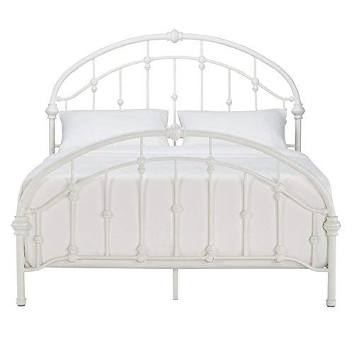 White Antique Vintage Metal Bed Frame in Rustic Wrought Cast Iron Curved Round Headboard and Footboard Victorian Old Fashioned Bedroom Furniture Kit Mattress Bedding Not Included (Queen)