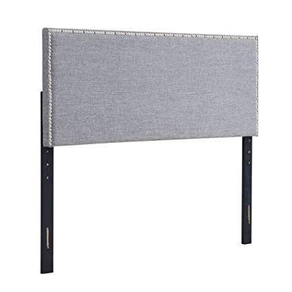 Premium Upholstery Grade Fabric Headboard w Nailheads, (King, Grey)