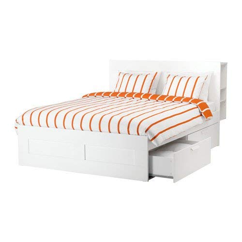 Ikea Full size Bed frame with storage & headboard, white, Luröy 10386.82920.24