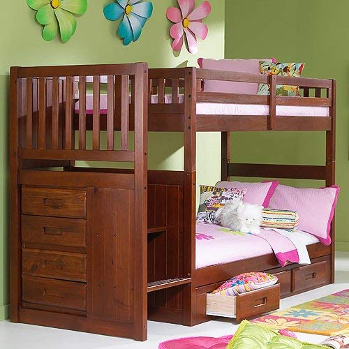 Merlot Twin Twin Staircase Bunk with 3 Drawers