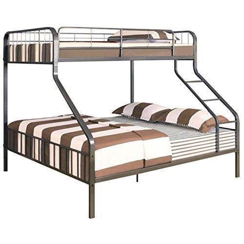 Pemberly Row Twin XL Over Queen Metal Bunk Bed in Gunmetal