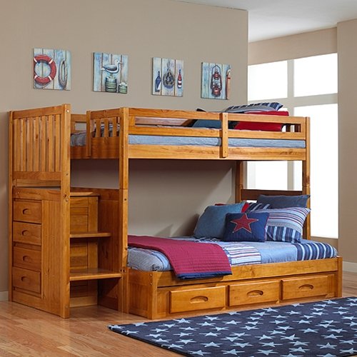 Discovery World Furniture - Honey Mission Staircase Bunk Bed Twin/Full with 3-Drawer Storage