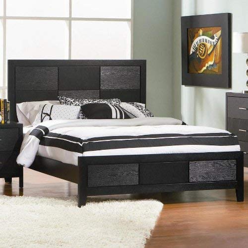 Queen Size Bed with Wood Grain in Black Finish