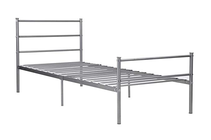 GreenForest Metal Bed Frame Twin Size, Two Headboards 6 Legs Mattress Foundation Silver Platform Bed Frame Box Spring Replacement for Boys Kids Adult Bedroom, Silver