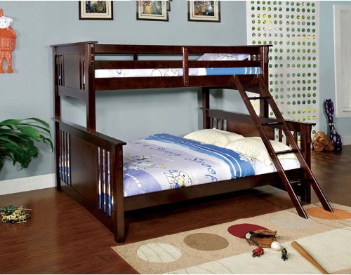 NEW Youth Twin over Queen Wood Bunk Bed with ladder in Dark Walnut Finish Bed Room