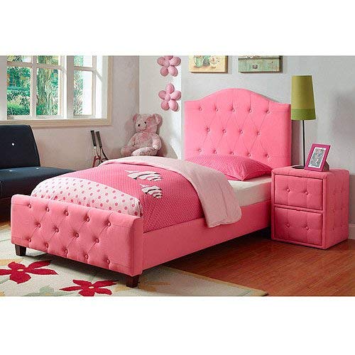 Upholstered Tufted Twin Bed Princess Kids Pink