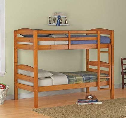 Twin over Twin Wood Bunk Bed, Pine Finish