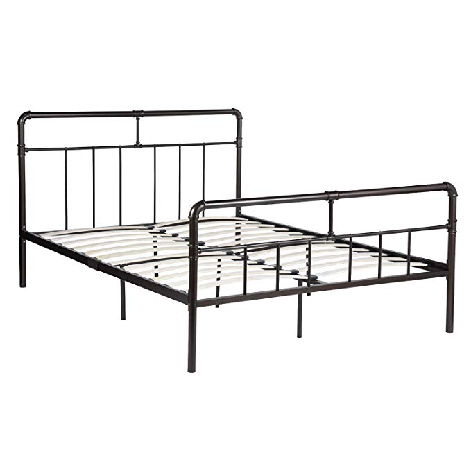 GreenForest 14inch Metal Platform Bed with High Headboard Reinforced Bed Frame with Wood Slats Support Mattress Foundation No Need Box Spring, Queen Size Bright Black