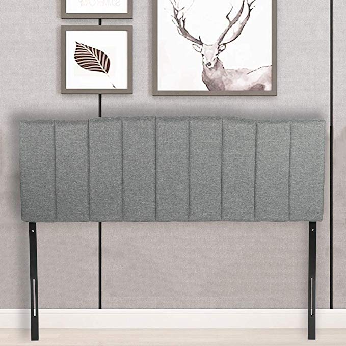 Headboard Fabric Upholstered Full/Queen Size Headboard with Heavy Duty with Gray Nailheads Modern Linen Tufted