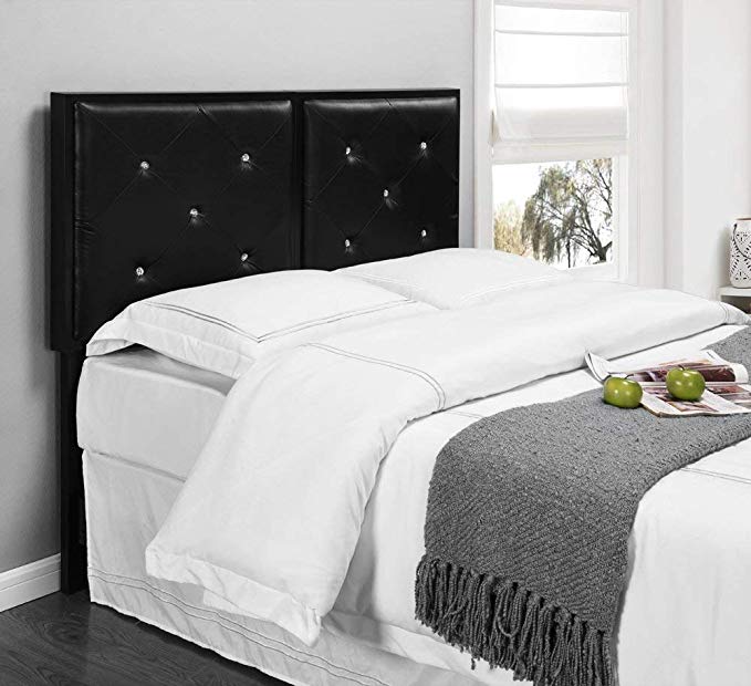 Kings Brand Furniture Metal Tufted Design Upholstered Headboard, Black, Full