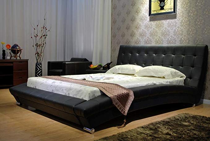 GREATIME B1053-4 Queen Black Modern leatherette Platform Bed